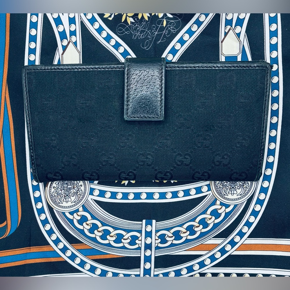 Gucci Black GG Canvas and Leather Princy Flap Continental Wallet Sherry Line bow - Picture 2 of 8